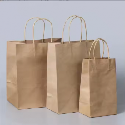 100% Biodegradable Heavy Duty Craft Vegetable Paperbags Brown Kraft Grocery Paper Bag for Supermarket