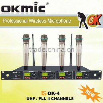 UHF/PLL 4 Channel professional wirelesss microphone system