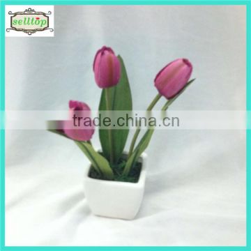 18cm 3heads silk tulip artificial bonsai supplies with ceramic pot