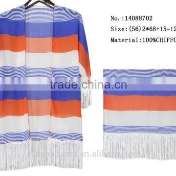 chiffon scarf shawl woman summer beach pashmina navy style stripes poncho