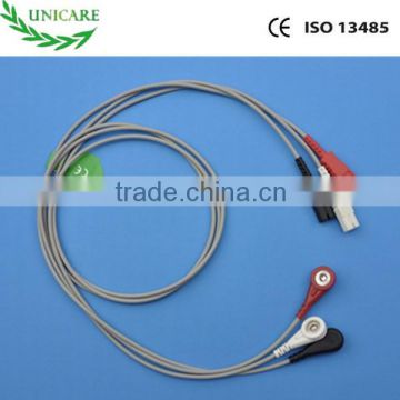 Din 3 leads ecg leadwires, holter ecg cable