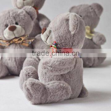 Plush Teddy Grey Bear With Color Bow Toy/ Plush Bear Toy Sitting High 18cm/Soft Stuffed Teddy Bear Grey and Drak Brown photo-3