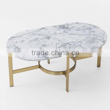 Foshan Factory Supply Natural Oval White Marble Golden Stainless Steel Coffee Table