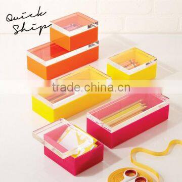 customized colorful acrylic boxes with clear lid for school /acrylic cases