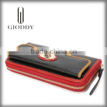 Manufacturer cross grain leather women red satin clutch bag