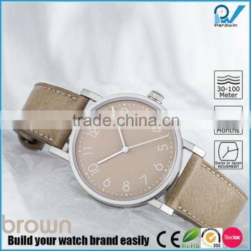 PVD white stainless steel case man wrist watch match Wonderful colour genuine leather starp vogue watch