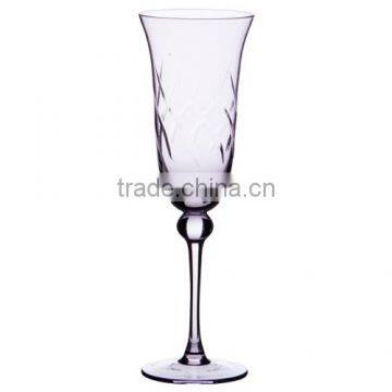 Champagne flute glass with light purple spraying and hand cutting.