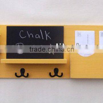 Indoor modern wall MDF message black board with key hooks and mail holder