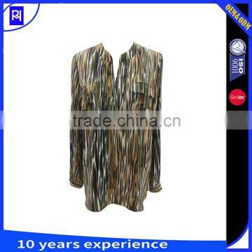 100% silk CDC digital print shirt blouse top women long sleeve casual classic fit with front patch pocket
