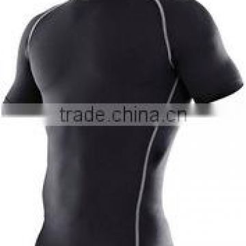 Poly Spandex all Plain Round Neck Black Compression Shirt