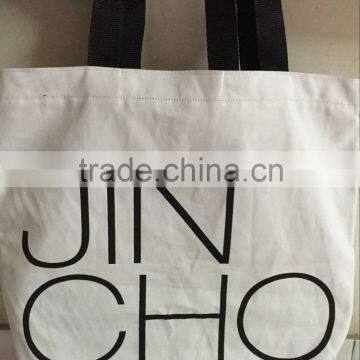 High quality white Cheap Promotional Shopping Cotton Bag with black handle