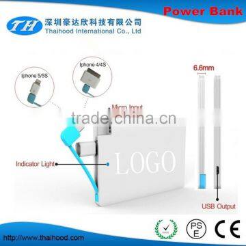 2015 Hot Selling Usb Charge Cable Power Bank Thin Credit Card Power Bank Portable Universal Power Bank CE FCC ROHS