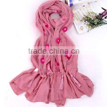 New Product Fashion Daisy Embroidered Scarf With Chinese Knot Tassel WJ-670 photo-4
