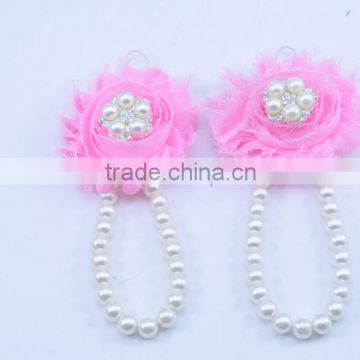 2016 New Design Pearl Shabby Flower Barefoot Sandal,Baby Summer Pearl Sandal