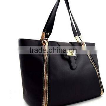 Side Zipper Top Closure Faux leather Accented Flap Tote Bag