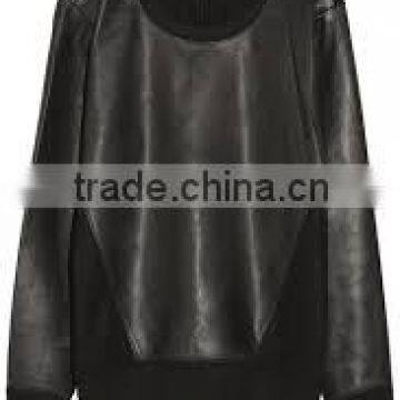 Fleece Hooded Sweatshirts with Leather Sleeve/wholesale crewneck sweatshirts with leather sleeve and sublimation printing body f