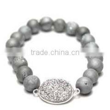 2015 Fall Winter Metallic Gold Beaded Bracelet With Oval Druzy Stone photo-3