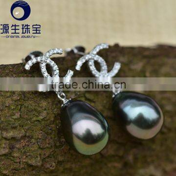 9-10mm black color real sea water pearl baroque tahitian pearl earrings