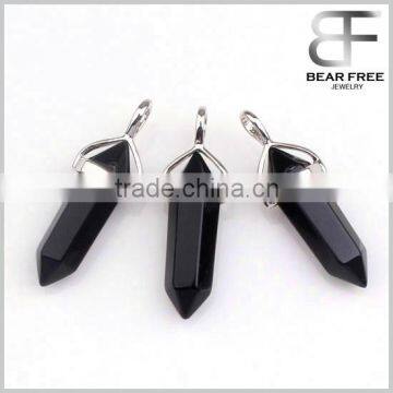 Black Agate Crystal Hexagonal Prism Healing Point Chakra Pendant Bead For Necklace