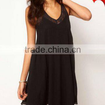sleeveless fashoin skirt with soft swing pleats through the body D-1441