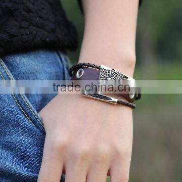 2015 New Men Jewelry Wrap Bracelet Platinum Plated Fashion Jewelry Punk Leather Bracelet