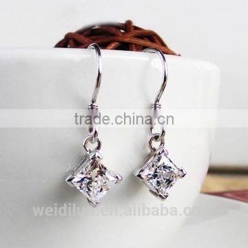 925 thailand silver earring wedding silver earring square cubic zircon chandelier earring