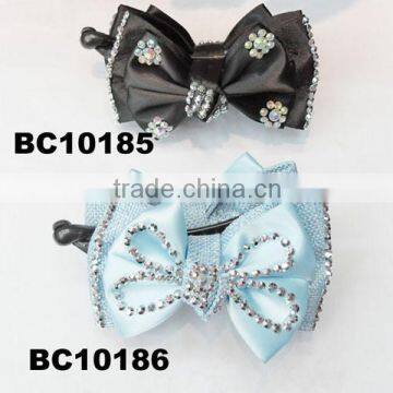 fashion fabric hair bow banana clip with stones