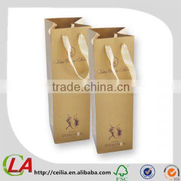 Gold Color Paper Ribbon Handle Red Wine Paper Bag                        
                                                Quality Choice