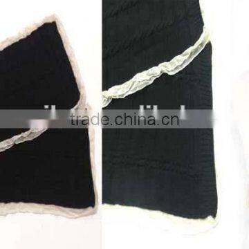 WLDL-R1753-3 100%Acrylic black stripe jacquard pattern crochet shawl scarf with lace trim