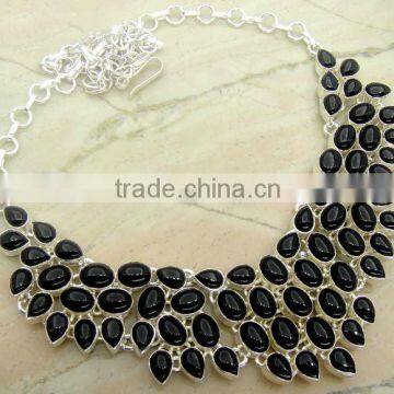 Genuine Black Onyx & .925 Sterling Silver Necklace Jewelry Wholesale