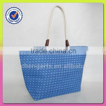 Shoulder tote bag style and polyester blue color shopping handbag cotton handle