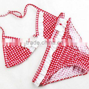 Girl Children Kid Bowknot Bikini Bowknot Check Strip Swimsuit Swimwear Beachwear