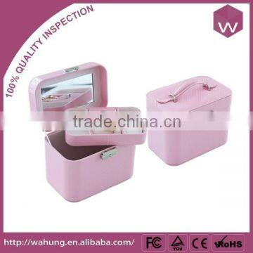 Handmade Pink Double-deck Mirrored Jewelery Packaging Box Handle Mirror Jewelery Case Wholesale