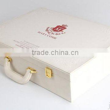 Special desing ivory leather cover wooden suitcase mdf suitcase