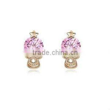 03-8465 Korea Sweet Style Zircon Ball Diamond Clever Bow Earring Skull Earrings