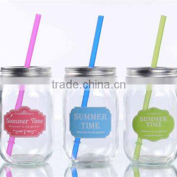 16oz Summer Theme Glass Mason Jar Without Handle