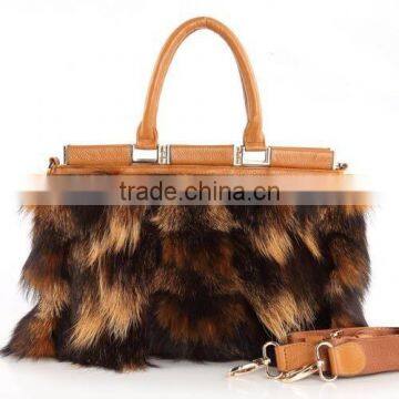 Wholesale Genuine Luxurious Ladies Cow Leather Shoulder Bag/Fox Fur Bag with Cheap Price Fur Bag