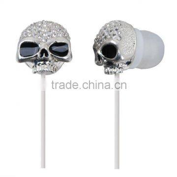 RJ11 fashional skull crystal earphone