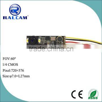 1/4" cmos ov sensor lens on the side Dia7mm video and audio infrared camera module for surveillance monitor