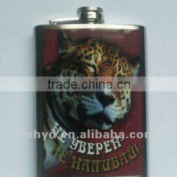 stainless steel small hip flask with water-transfer printing