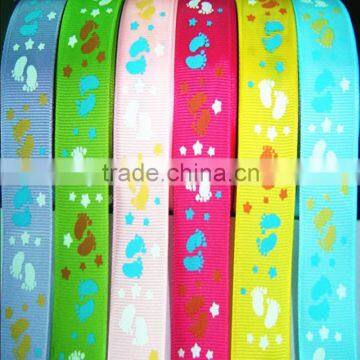 christmas customised logo ribbon printing/colorful polyester grosgrain ribbon