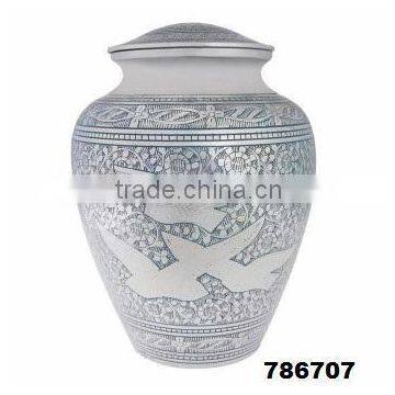 Hand Engraved Birds In Flight Solid Brass Metal Cremation Funeral Urn