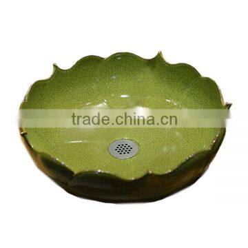 Green Lotus Shape Ceramic Wash Basin