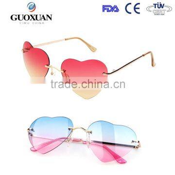 Progressive Dual Colors Rimless Women Metal Heart Shaped Sunglasses photo-2