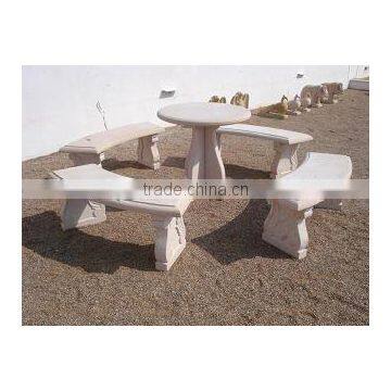 round outdoor sandstone marble table bench