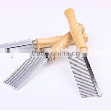 stainless steel pins pet comb pet grooming comb with wooden handle