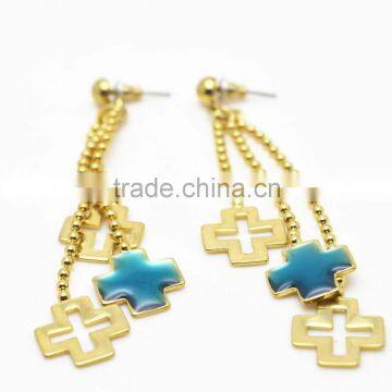 earrings with cross charm drop stainless steel