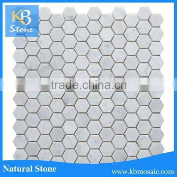 Natural carrara white hexagon cut white marble mosaic tile for wall