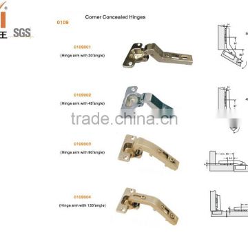 different angle degree corner concealed click on hinge hardware for cabinet door