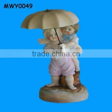 Children holding umbrella Antique Porcelain Figurines